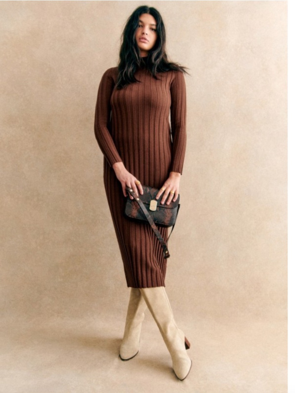 Sezane Katrina Ribbed Merino Wool Midi Dress